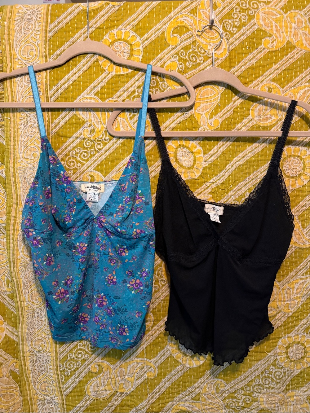 Natural Life Floral Teal Camisole & Black Lace Trim Camisole - Pair